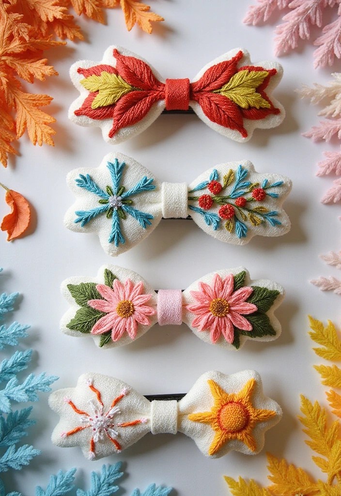 14 Vintage-Inspired Handmade Embroidered Hair Clips That Will Take You Back in Time! - 10. Seasonal Themes