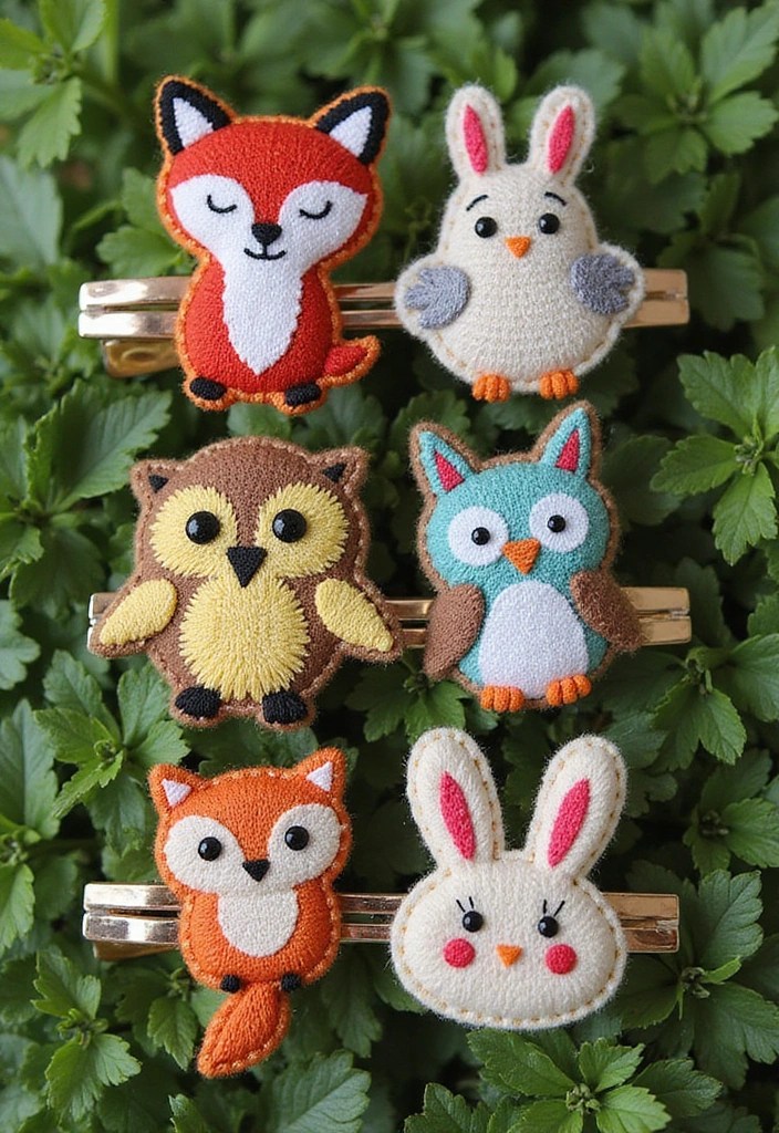 14 Vintage-Inspired Handmade Embroidered Hair Clips That Will Take You Back in Time! - 2. Whimsical Animals