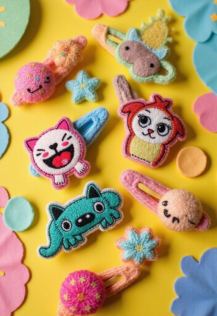 14 Vintage-Inspired Handmade Embroidered Hair Clips That Will Take You Back in Time! - 8. Charming Cartoon Characters