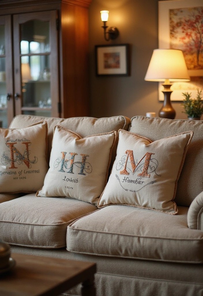 15 Cozy Embroidered Cushion Designs to Instantly Warm Up Your Home! - 10. Personalized Initial and Name Cushions