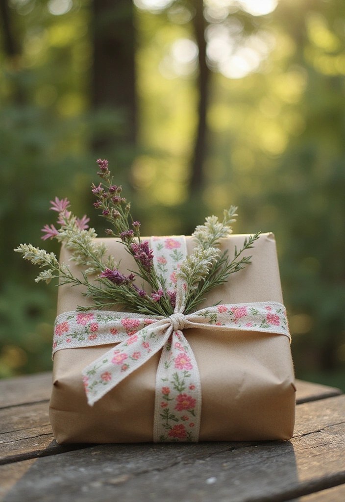 10 Creative Gift Wrapping Ideas with Embroidered Ribbon That Will Wow Your Friends! - 1. Rustic Charm with Floral Embroidered Ribbon