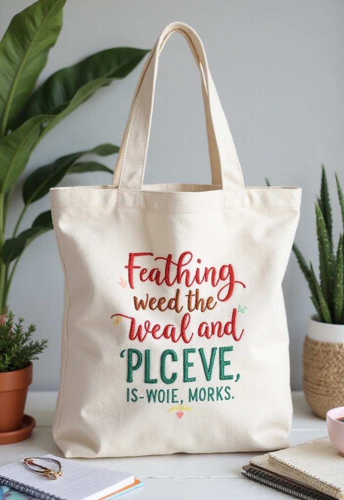 10 DIY Embroidered Tote Bags That Will Make You the Queen of Crafting (Wait Until You See #4!) - 5. Inspirational Quote Tote