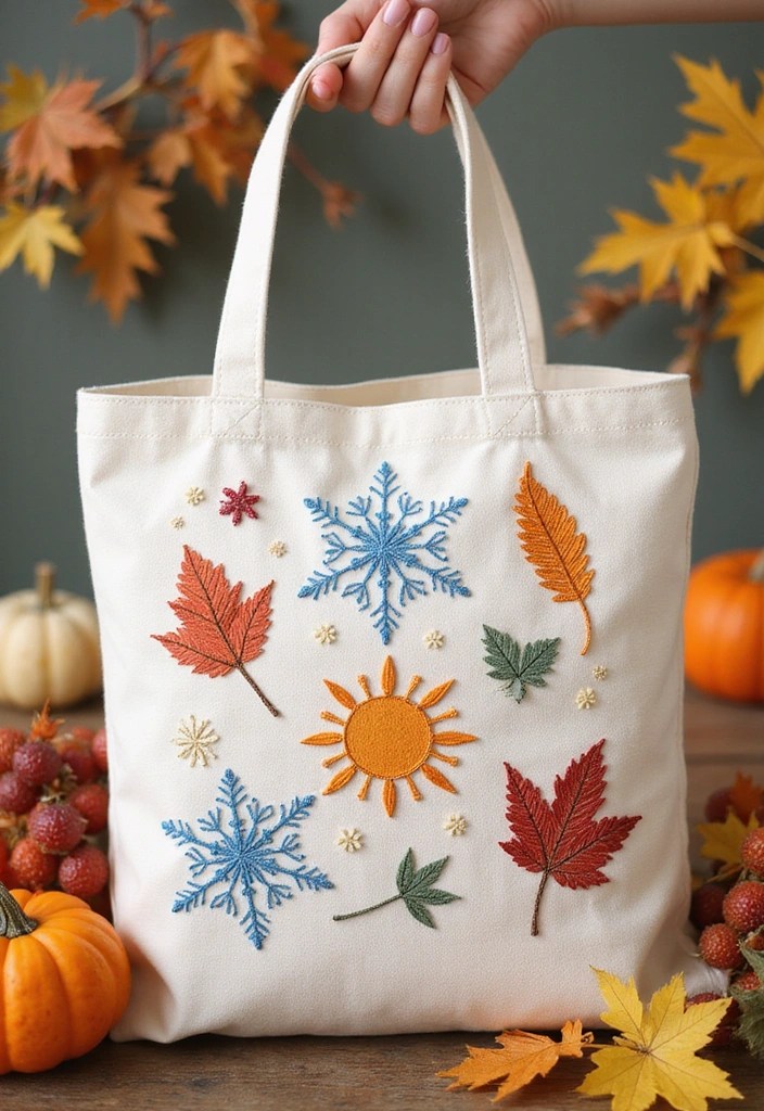 10 DIY Embroidered Tote Bags That Will Make You the Queen of Crafting (Wait Until You See #4!) - 6. Seasonal Charm Tote
