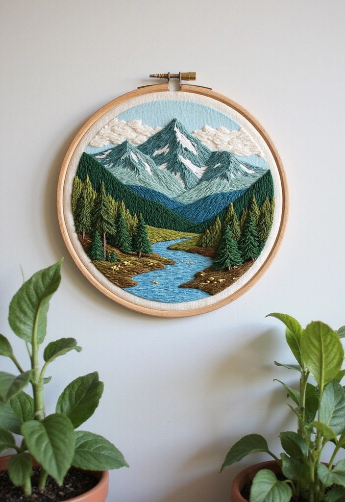 14 Artistic Embroidered Wall Art Pieces That Will Transform Your Space! - 4. Nature-Inspired Landscapes