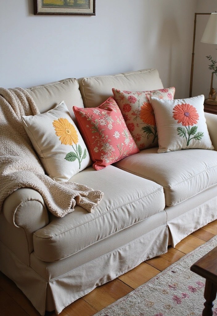 9 Stunning Embroidered Home Decor Ideas That'll Leave Your Guests in Awe! - 1. Intricate Floral Embroidered Cushion Covers