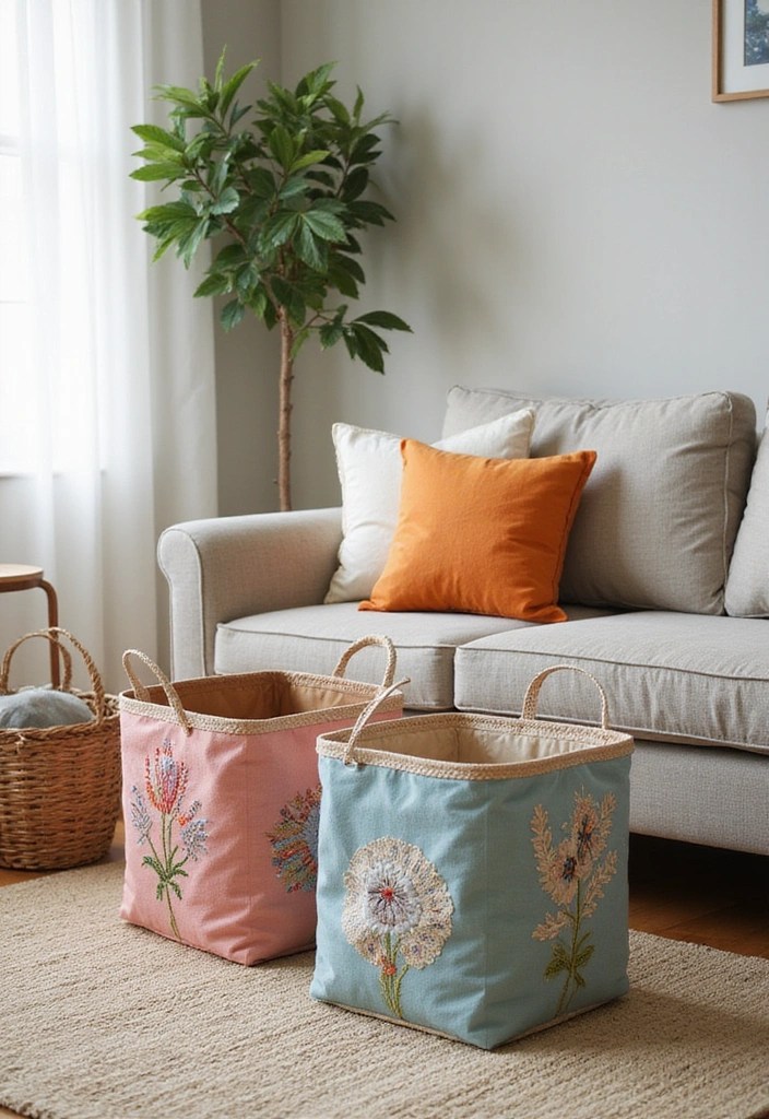 9 Stunning Ways to Use Embroidered Trim in Your Home Decor (You Won't Believe #4!) - 8. Embroidered Storage Baskets